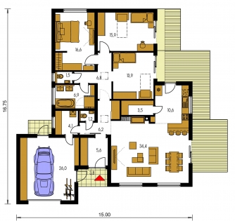 Mirror image | Floor plan of ground floor - BUNGALOW 166-PS